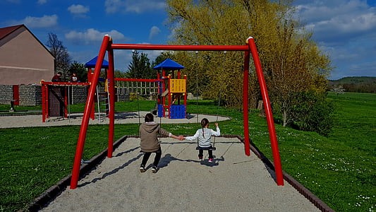 秋千, 母親, 兒童, 春天, 母愛, 母親孩子